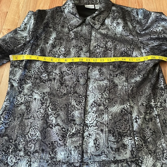 VINTAGE Chico's Jacket Womens XL Silver Metallic Floral Print Button Up Shacket - Picture 4 of 10